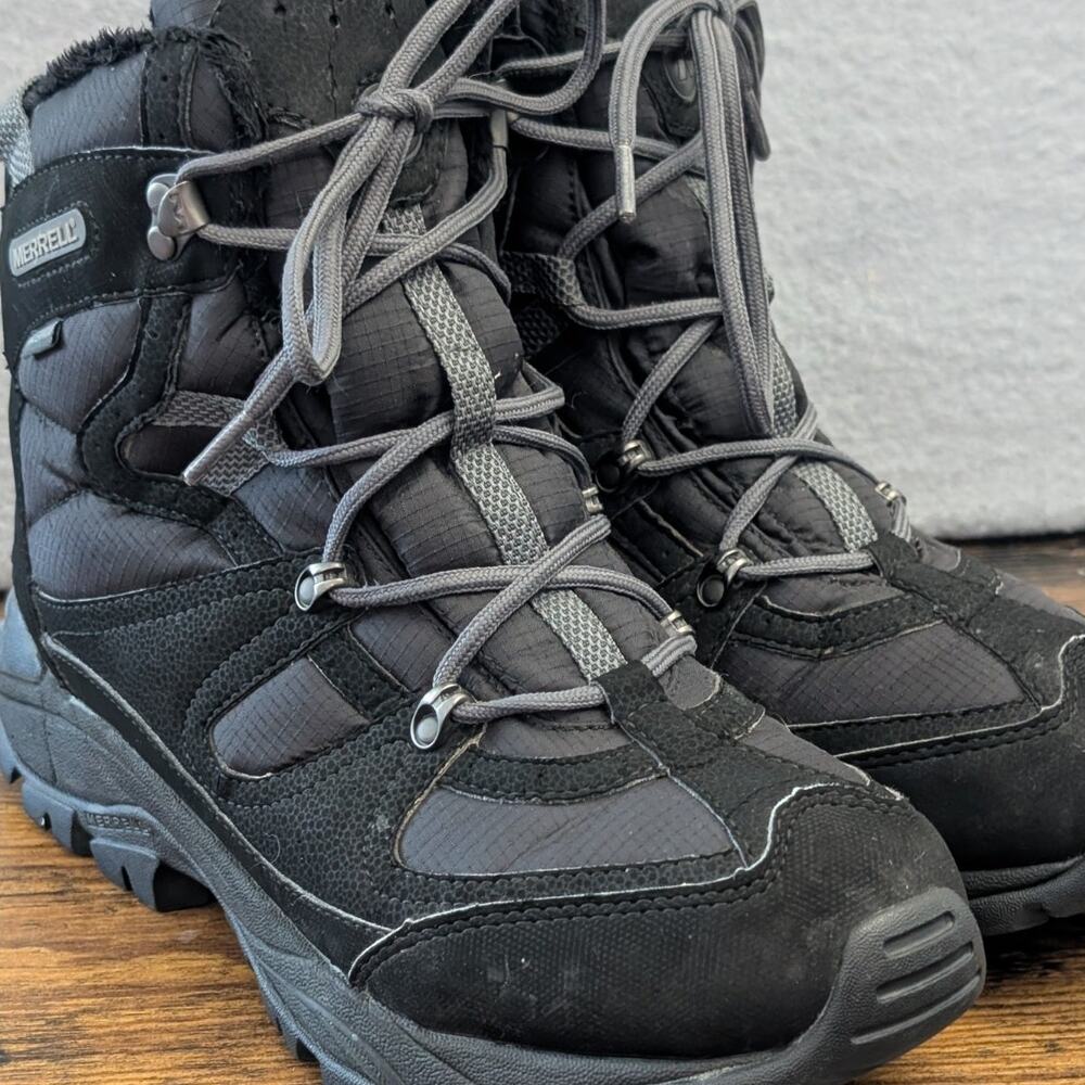 Merrell Boots Women's 9 Snow Queen Waterproof High Top Boot Black Leather
